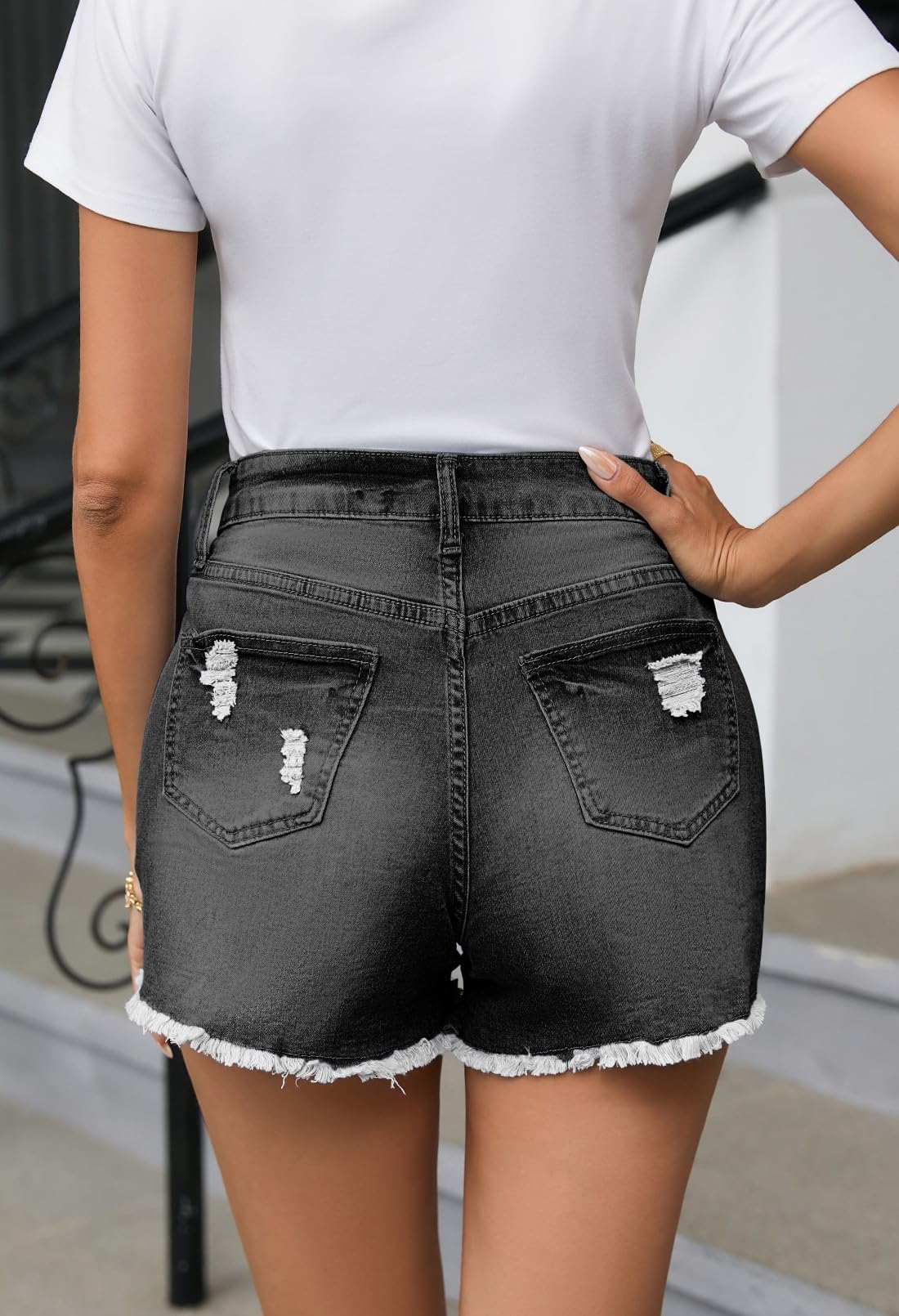 YIOIOIO Women's High Waisted Denim Shorts Summer Hot Short Jeans Grey