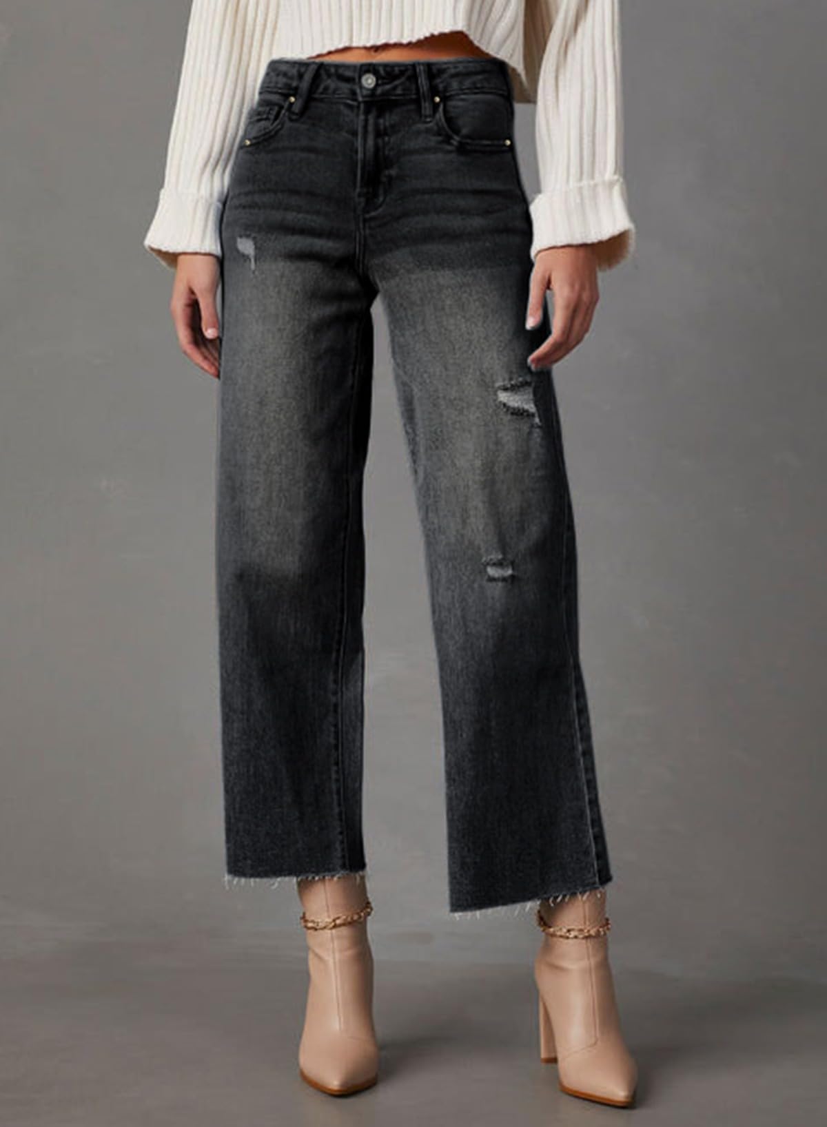 YIOIOIO Women's High Waist Baggy Jeans Denim Trouser Ankle Pants