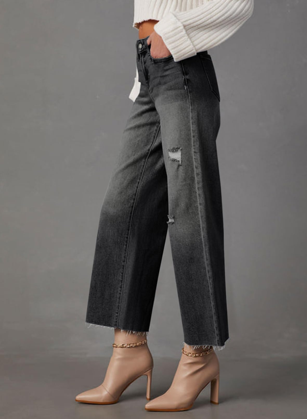 YIOIOIO Women's High Waist Baggy Jeans Denim Trouser Ankle Pants