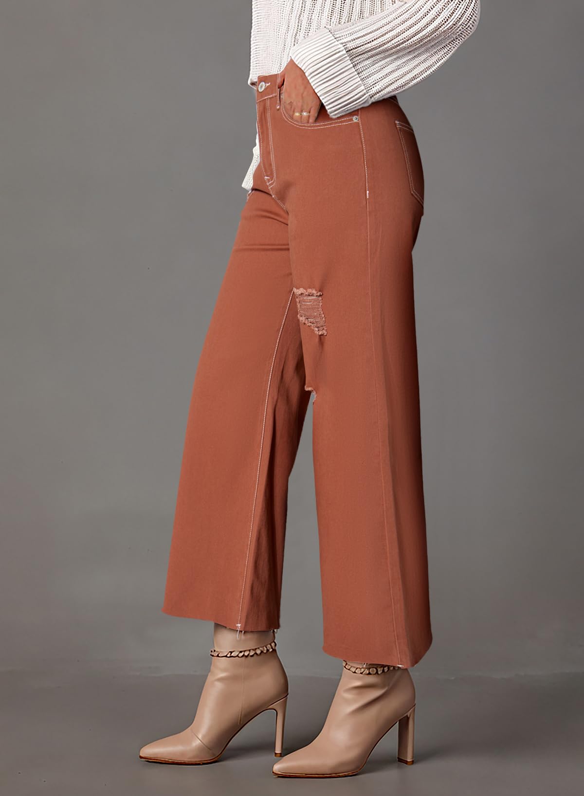 YIOIOIO Women's High Waist Baggy Jeans Denim Trouser Ankle Pants