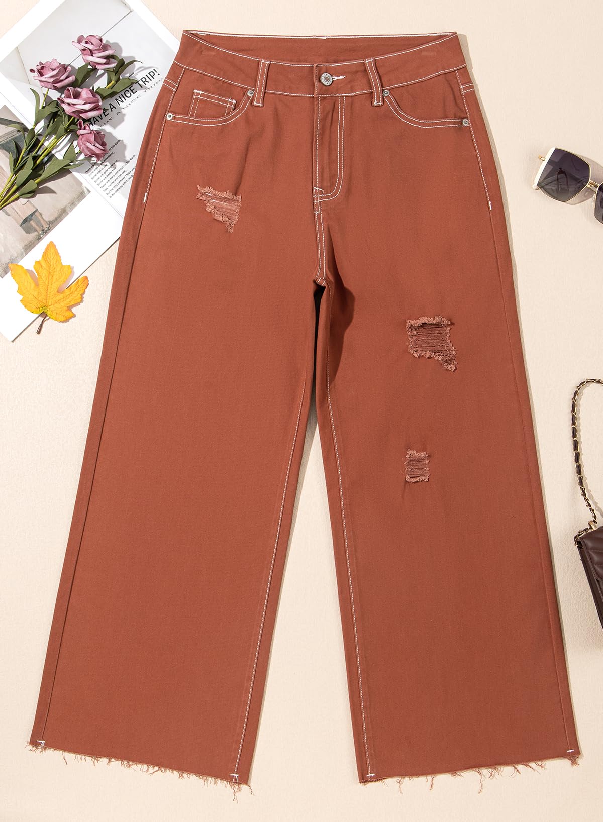 YIOIOIO Women's High Waist Baggy Jeans Denim Trouser Ankle Pants