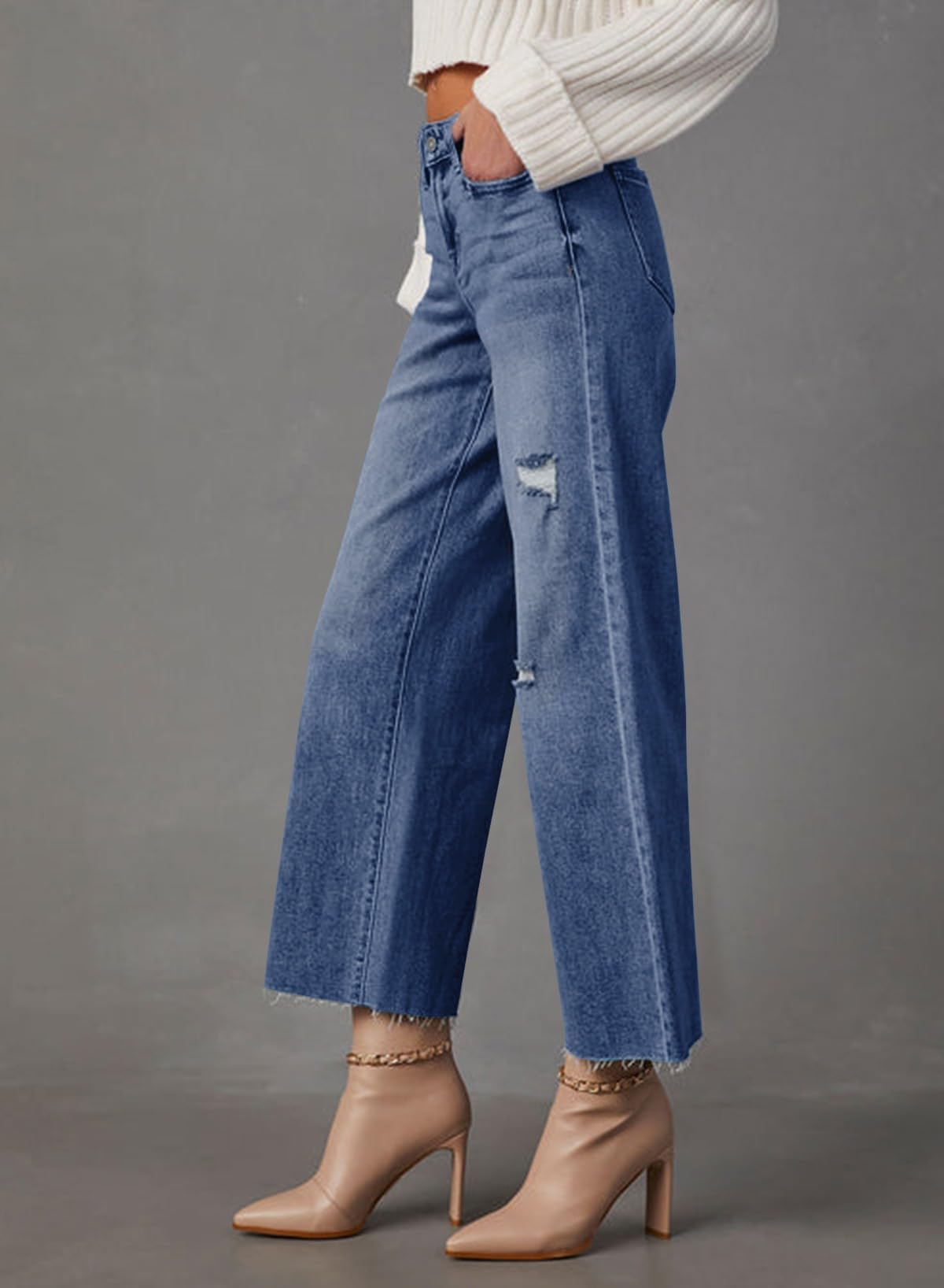 YIOIOIO Women's High Waist Baggy Jeans Denim Trouser Ankle Pants