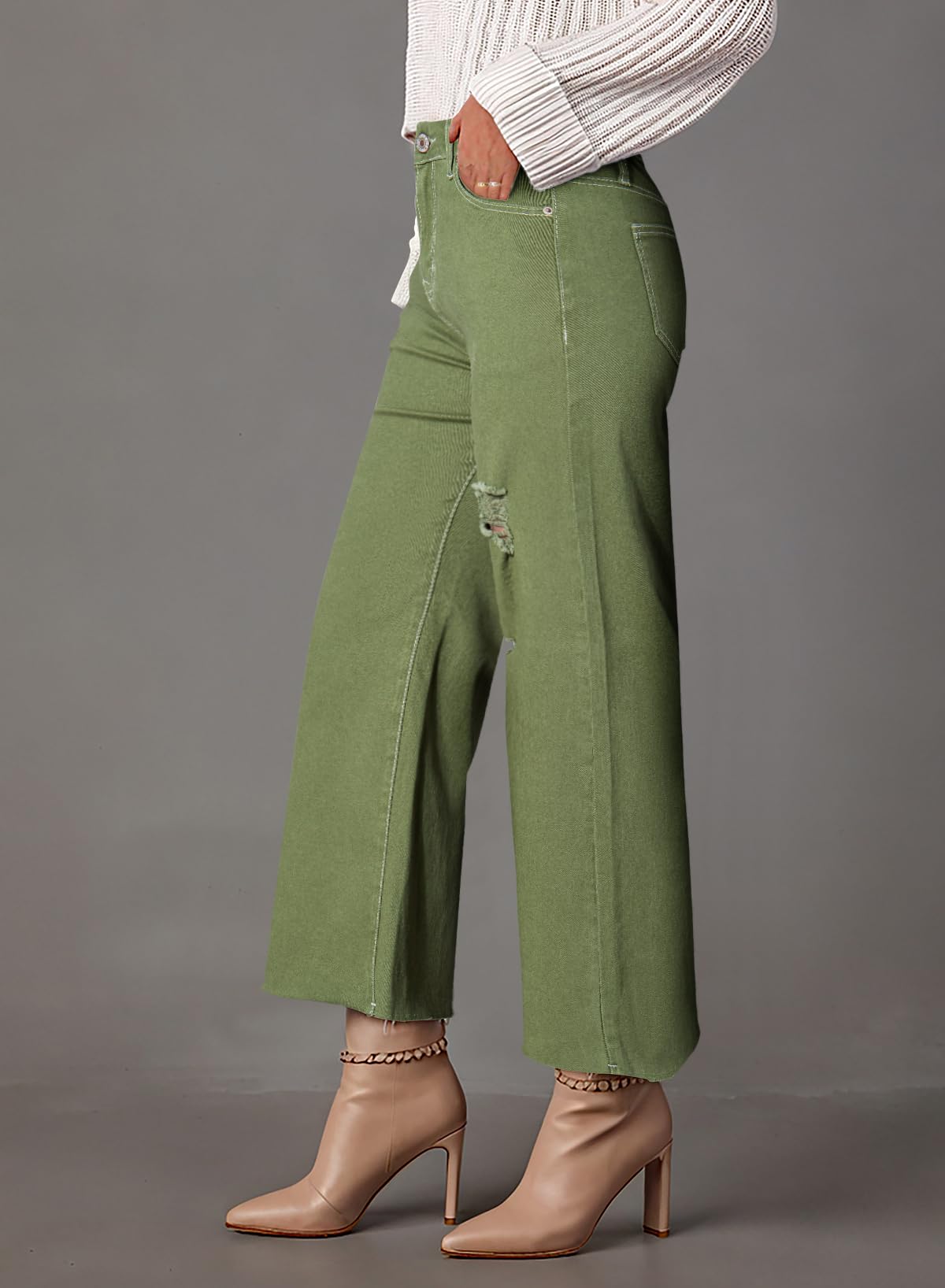YIOIOIO Women's High Waist Baggy Jeans Denim Trouser Ankle Pants Green