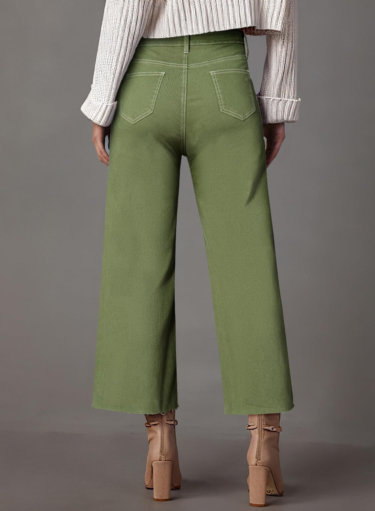 YIOIOIO Women's High Waist Baggy Jeans Denim Trouser Ankle Pants Green