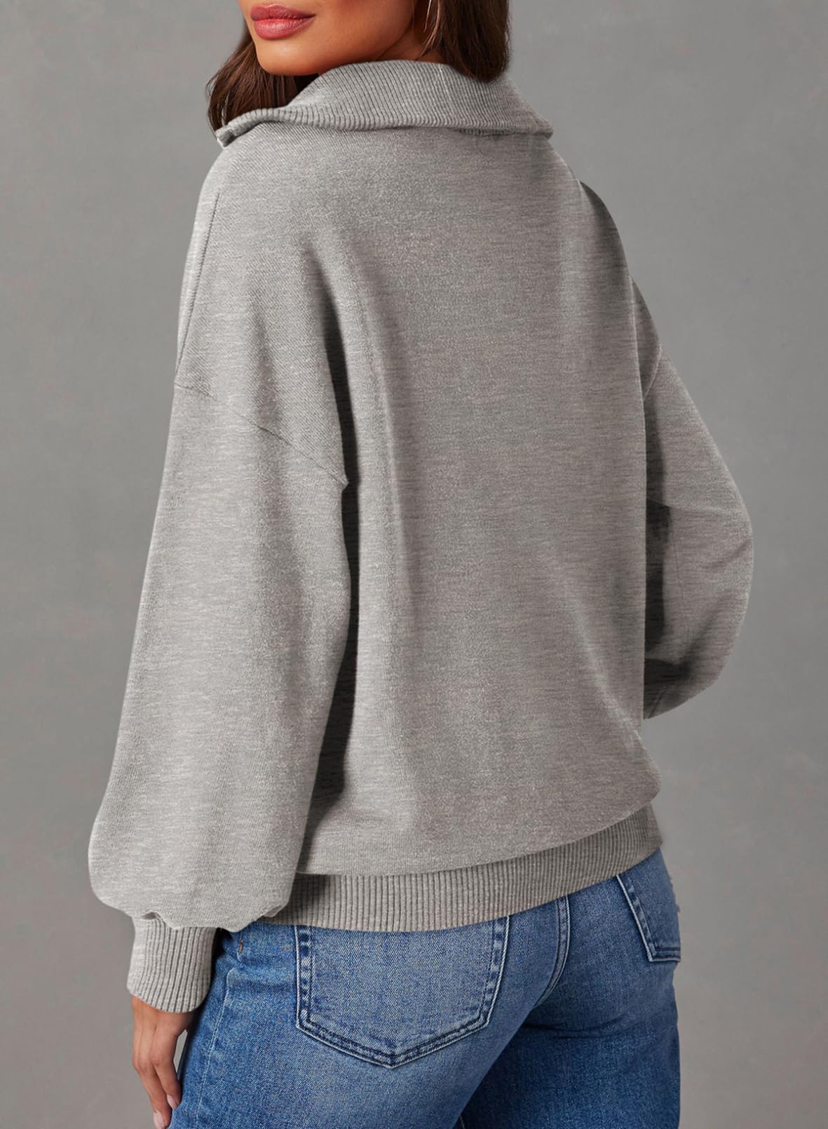 YIOIOIO Women's Oversized Sweatshirt Long Sleeve Pullover Fall Sweaters Grey