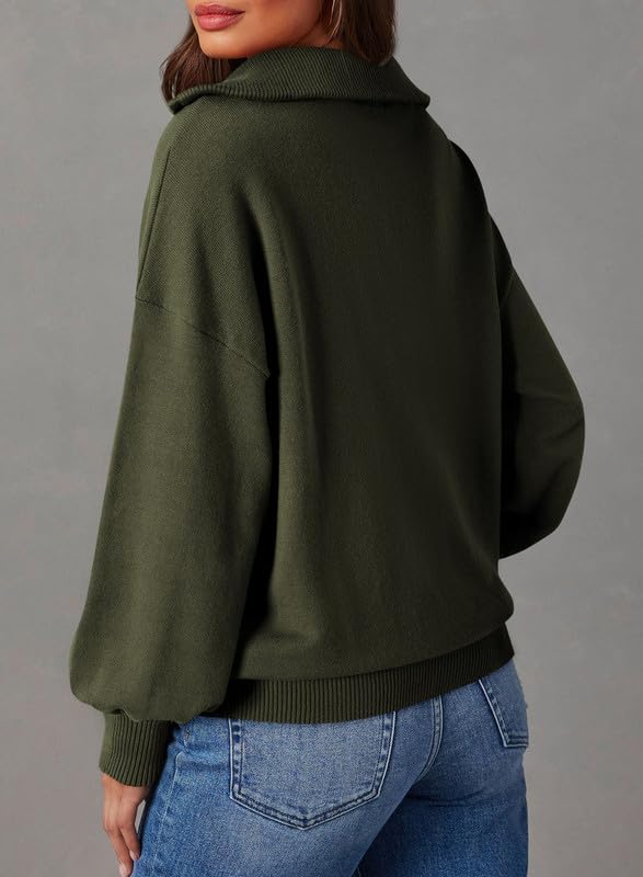 YIOIOIO Women's Oversized Sweatshirt Long Sleeve Pullover Fall Sweaters Dark Green