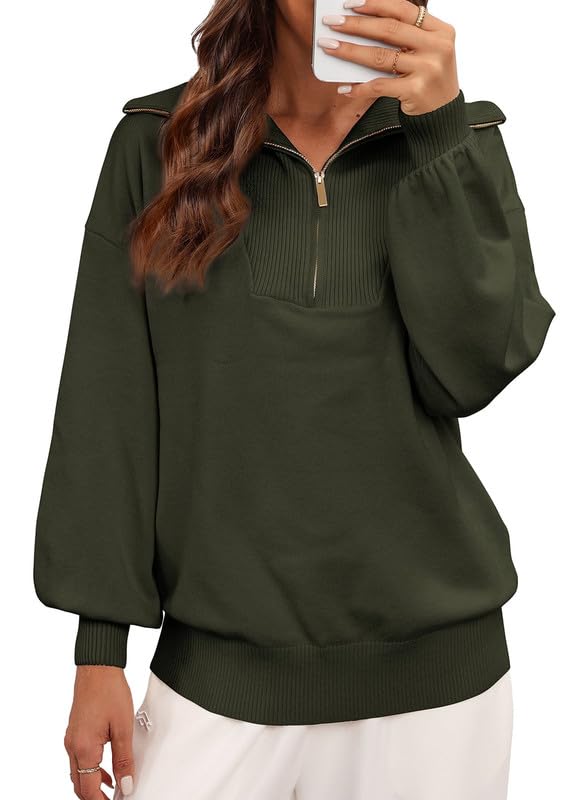 YIOIOIO Women's Oversized Sweatshirt Long Sleeve Pullover Fall Sweaters Dark Green
