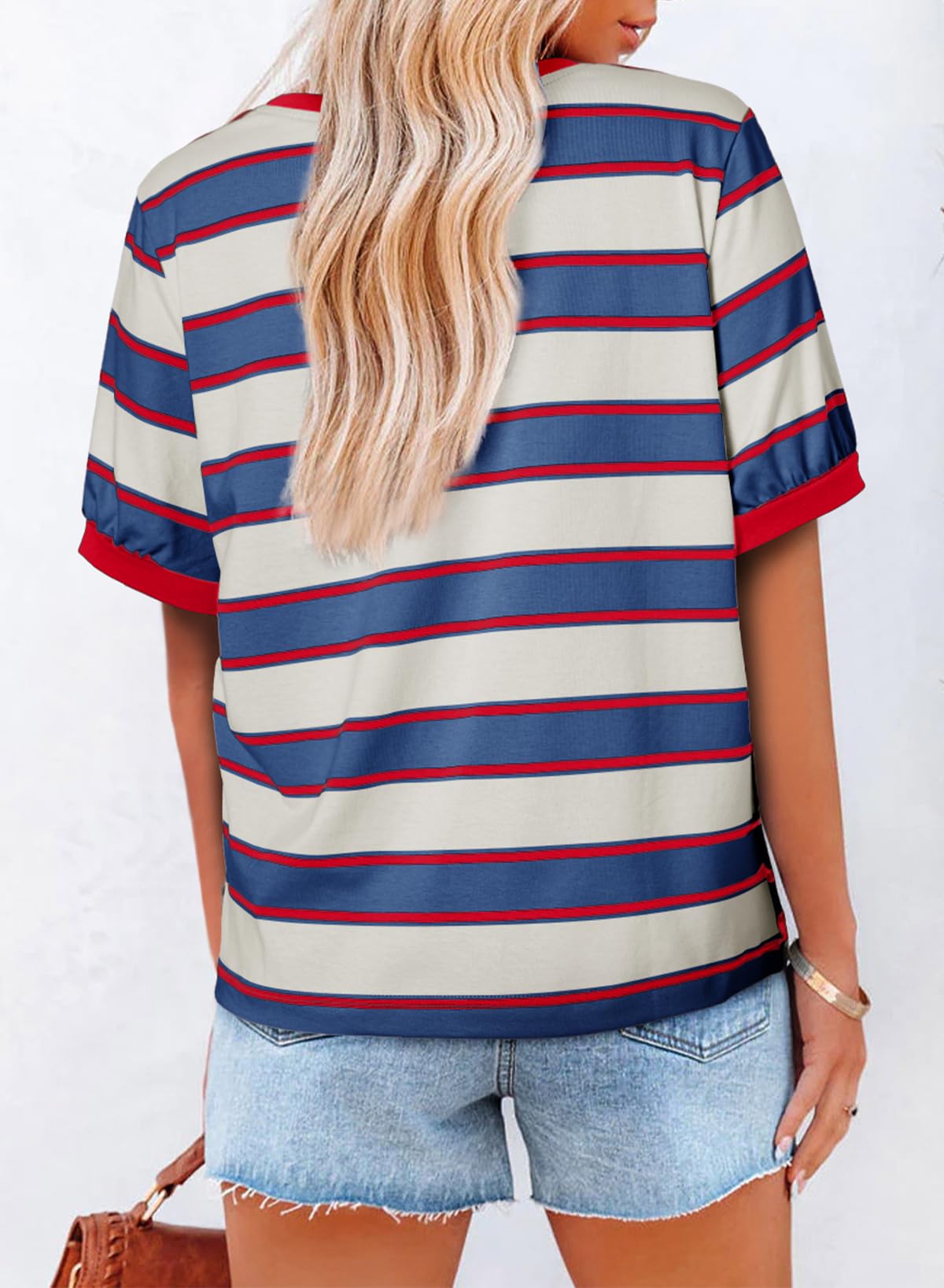 YIOIOIO Women's Summer Tops Striped T-Shirts Short Sleeve Basic Tee Shirts Royal Blue