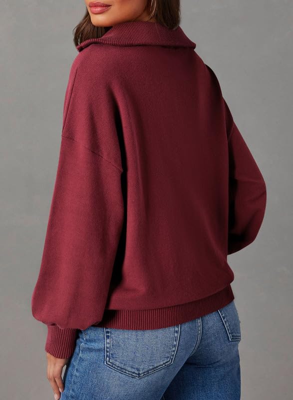 YIOIOIO Women's Oversized Sweatshirt Long Sleeve Pullover Fall Sweaters Dark Red