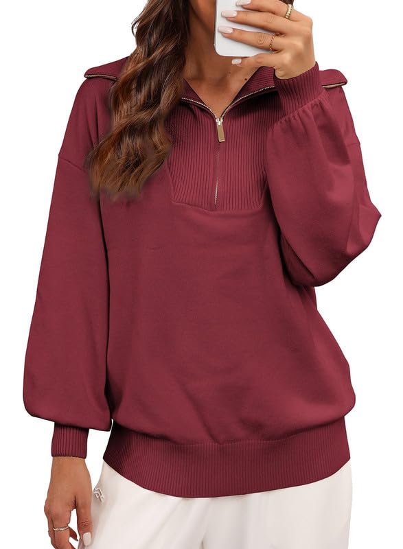 YIOIOIO Women's Oversized Sweatshirt Long Sleeve Pullover Fall Sweaters Dark Red