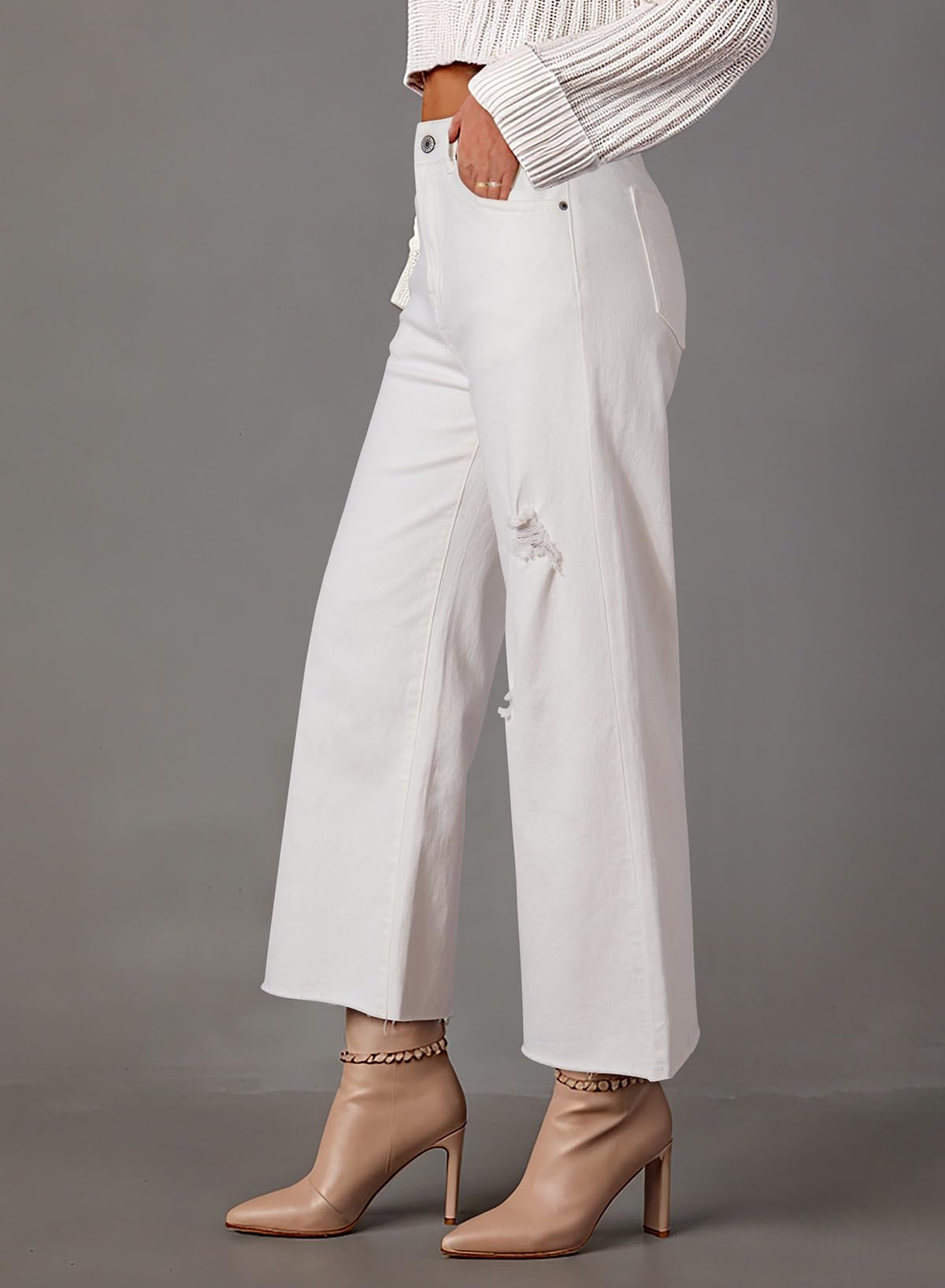 YIOIOIO Women's High Waist Baggy Jeans Denim Trouser Ankle Pants