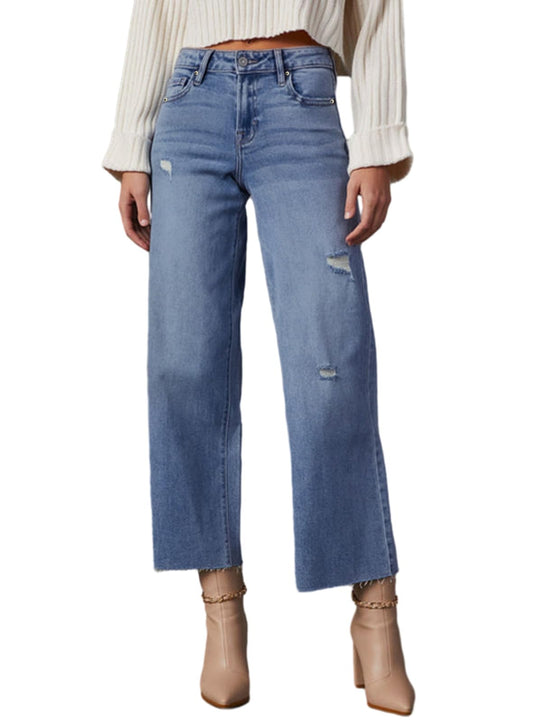 YIOIOIO Women's High Waist Baggy Jeans Denim Trouser Ankle Pants