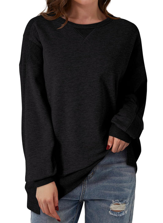 YIOIOIO Women's Crewneck Oversized Sweatshirt Solid Pullover Tops