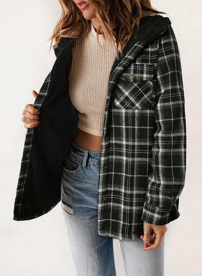 YIOIOIO Women's Fleece Jacket Long Sleeve Button Down Shacket Warm Coat