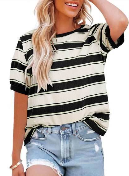 YIOIOIO Women's Summer Tops Striped T-Shirts Short Sleeve Basic Tee Shirts