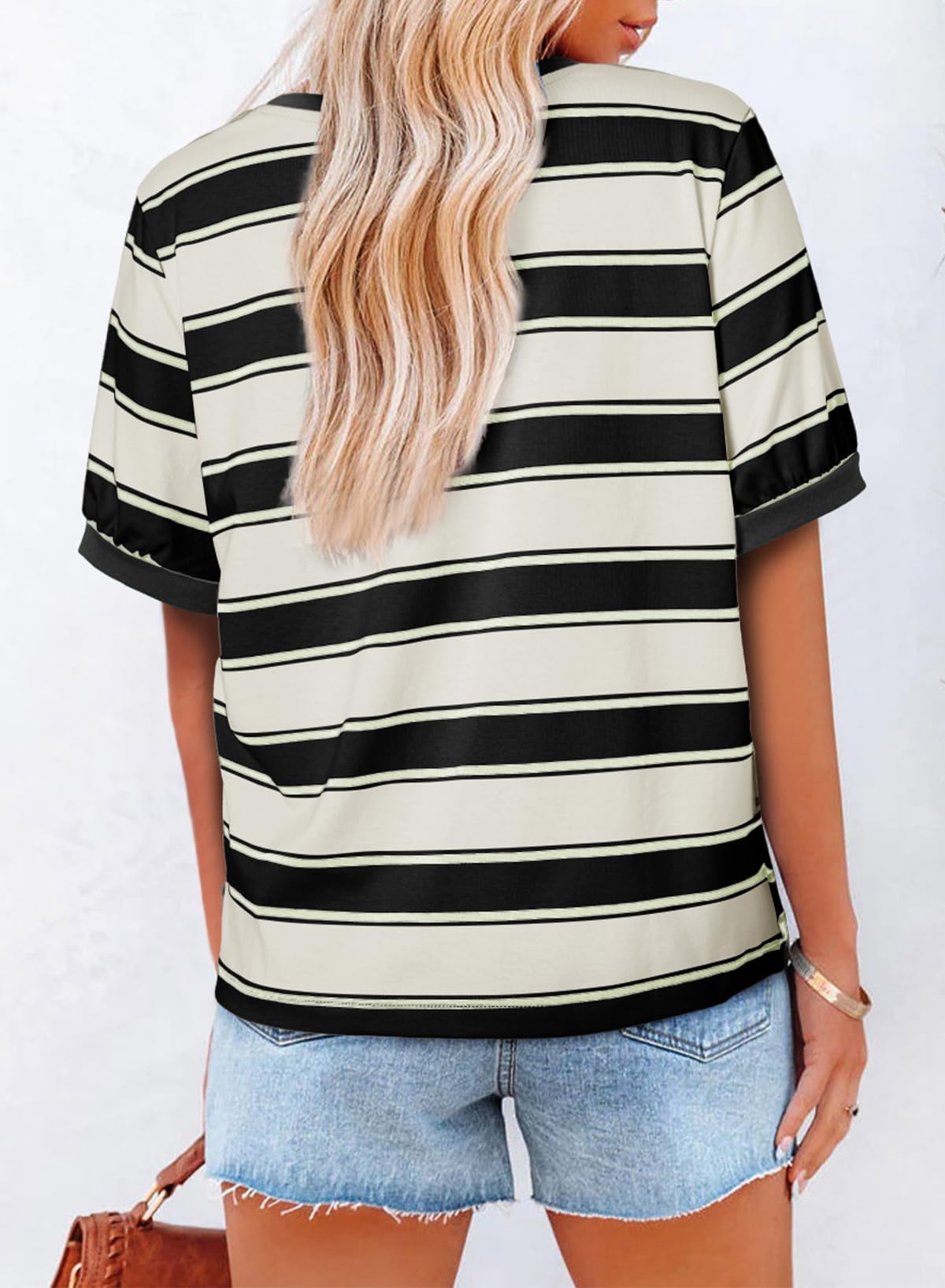 YIOIOIO Women's Summer Tops Striped T-Shirts Short Sleeve Basic Tee Shirts
