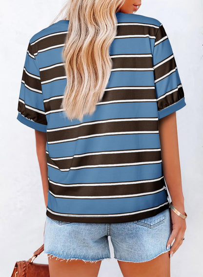 YIOIOIO Women's Summer Tops Striped T-Shirts Short Sleeve Basic Tee Shirts Blue