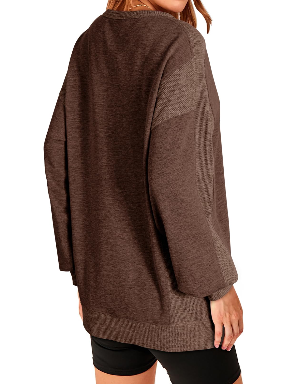 YIOIOIO Women's Crewneck Oversized Sweatshirt Solid Pullover Tops Brown