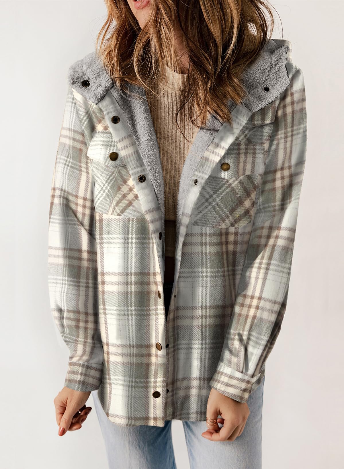 YIOIOIO Women's Fleece Jacket Long Sleeve Button Down Shacket Warm Coat