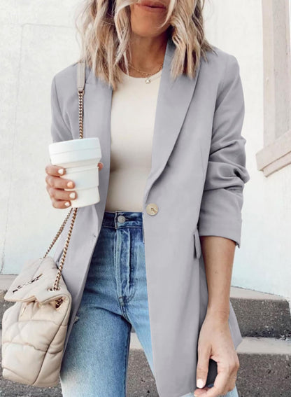 YIOIOIO Women's Fashion Blazer Lapel Collar Buttons Jackets Coat Grey
