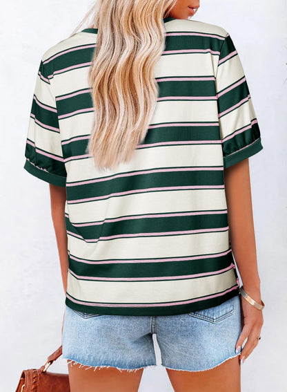 YIOIOIO Women's Summer Tops Striped T-Shirts Short Sleeve Basic Tee Shirts Green