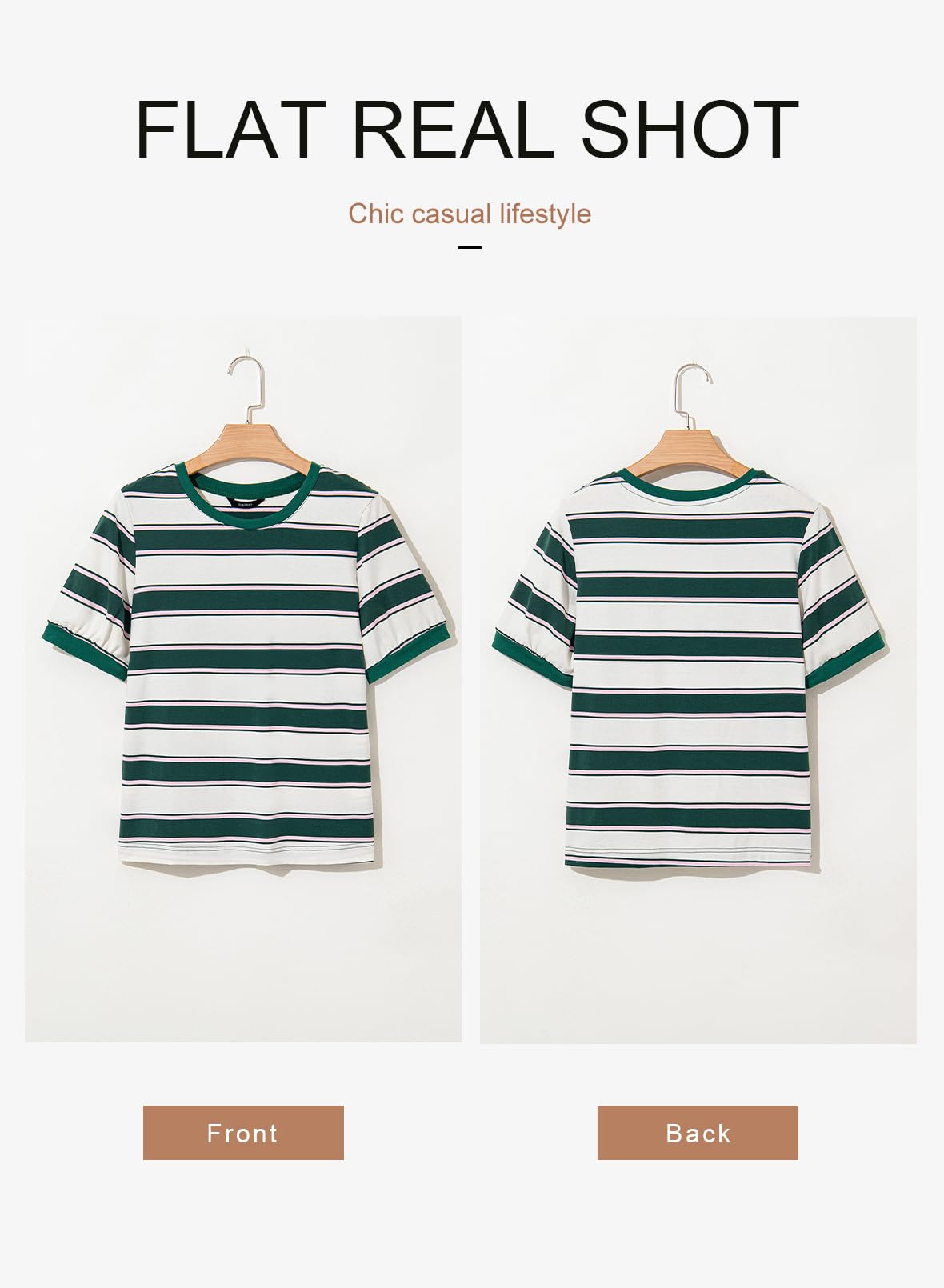 YIOIOIO Women's Summer Tops Striped T-Shirts Short Sleeve Basic Tee Shirts Green