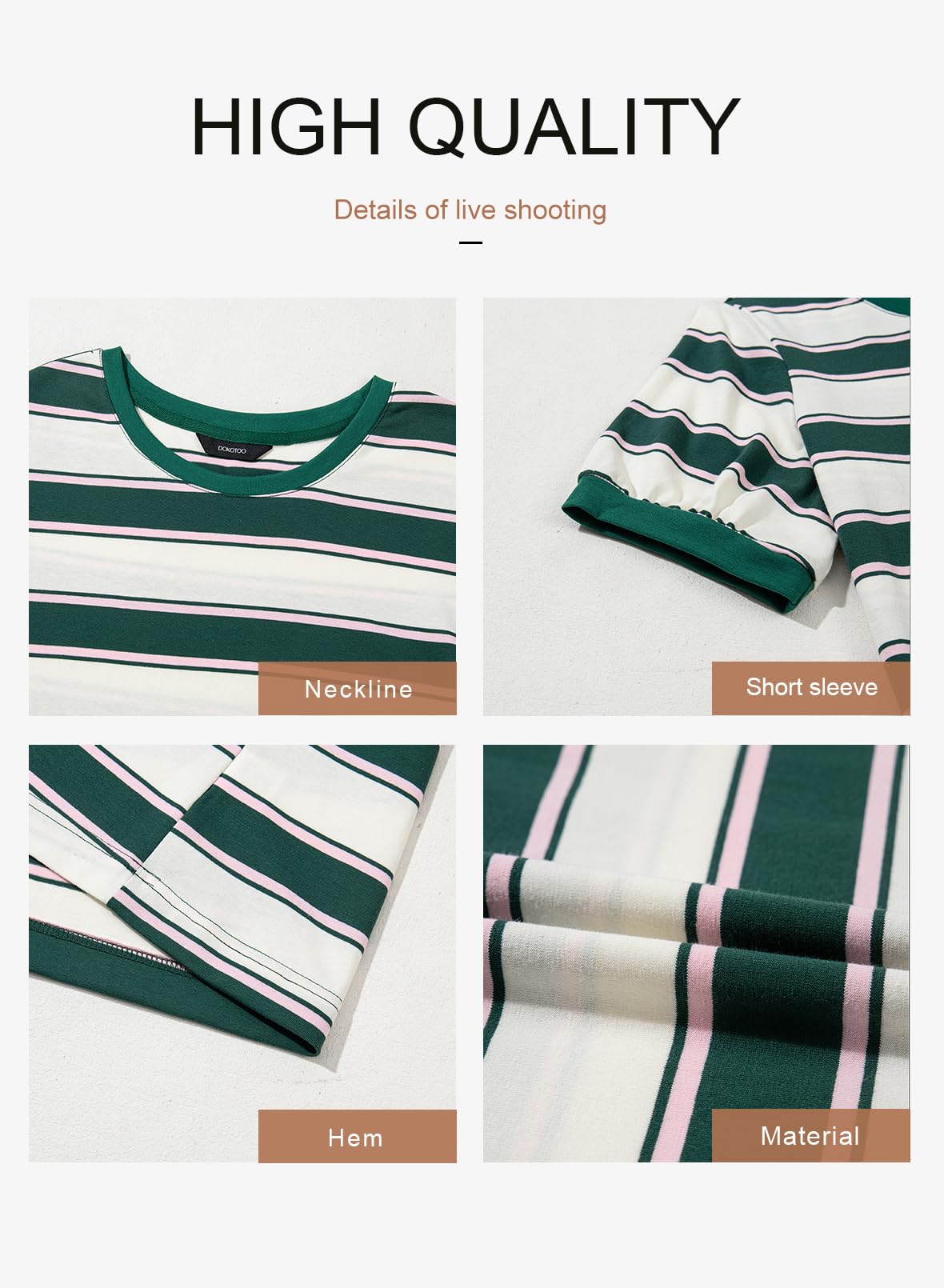 YIOIOIO Women's Summer Tops Striped T-Shirts Short Sleeve Basic Tee Shirts Green