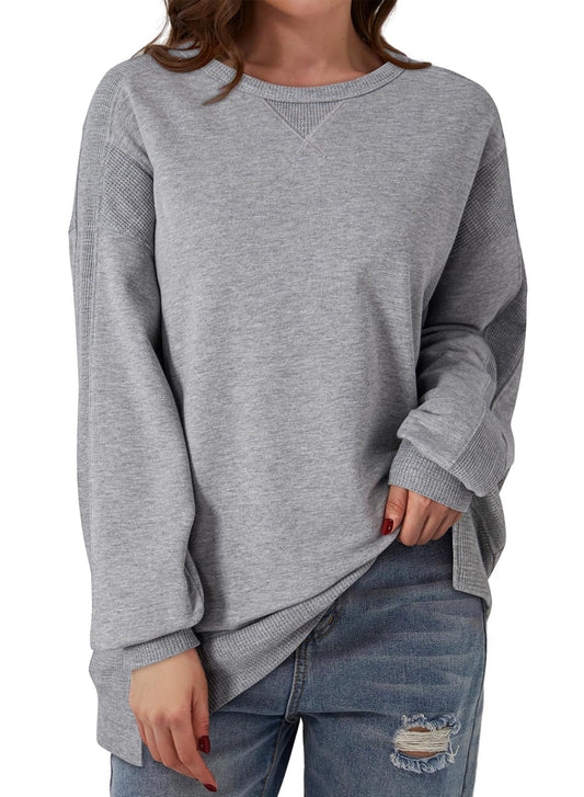 YIOIOIO Women's Crewneck Oversized Sweatshirt Solid Pullover Tops Grey