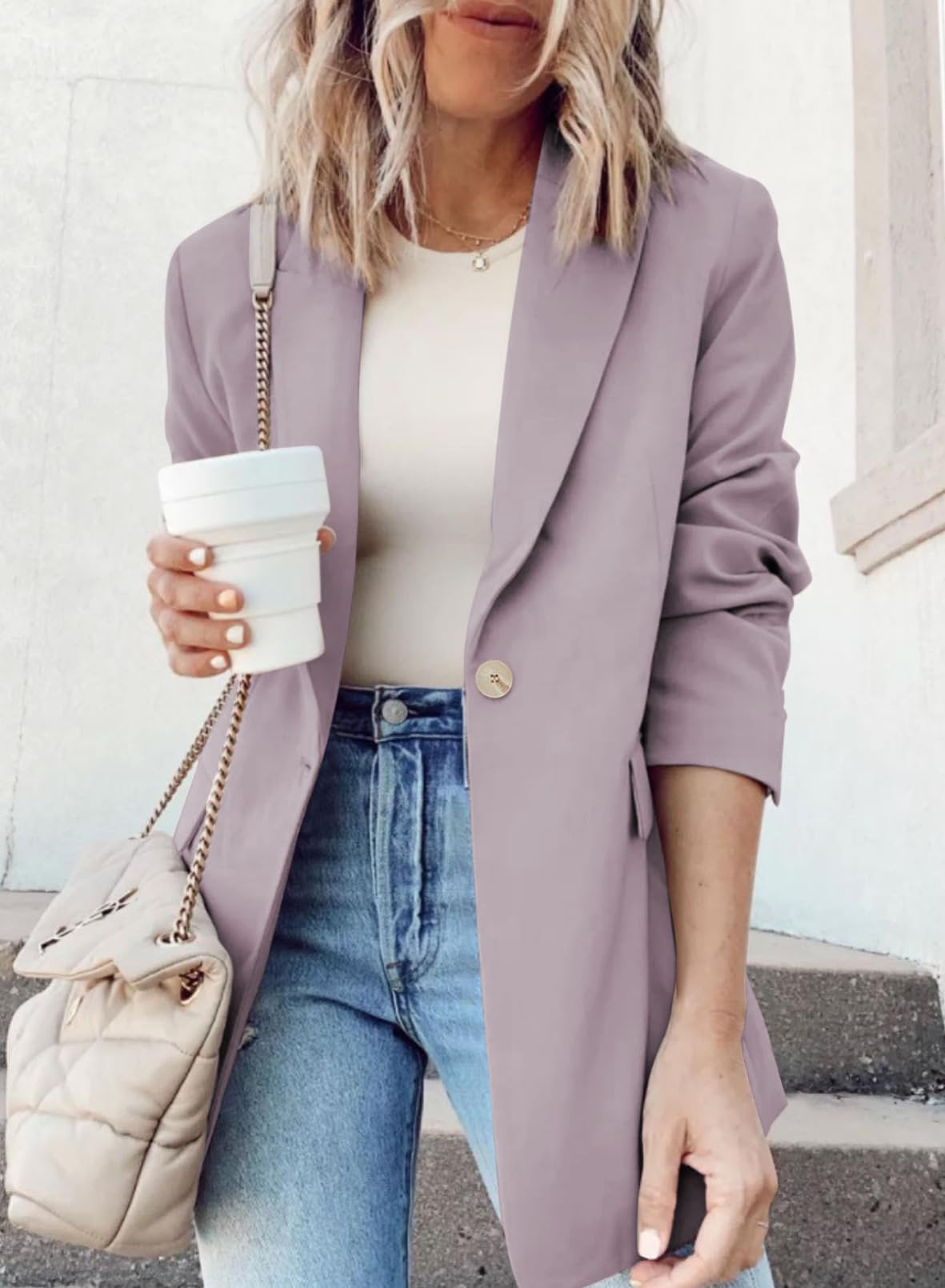 YIOIOIO Women's Fashion Blazer Lapel Collar Buttons Jackets Coat Purple