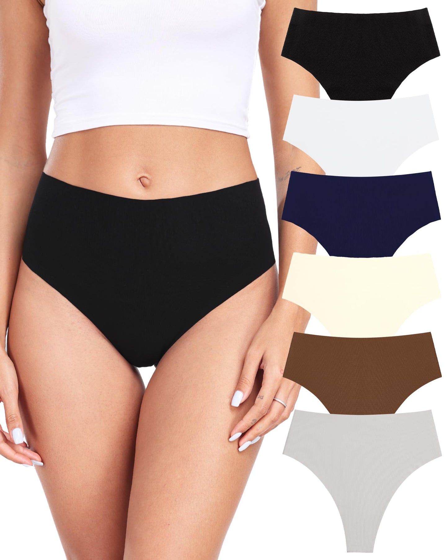 YIOIOIO Women's Cotton Thongs High Waisted Brief Underwear 6 Pack
