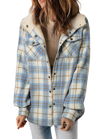 YIOIOIO Women's Fleece Jacket Long Sleeve Button Down Shacket Warm Coat