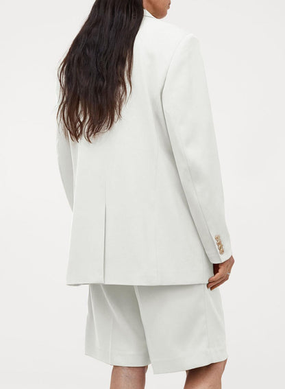 YIOIOIO Women's Fashion Blazer Lapel Collar Buttons Jackets Coat White